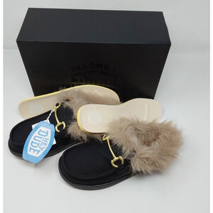 Hey Dude Wally Slip Loafer Market Black Fur Mule Slippers NWT